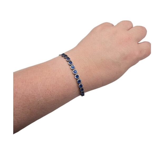 Blue Glass Stone Rhinestone Tennis Bracelet Adjustable - Picture 3 of 7